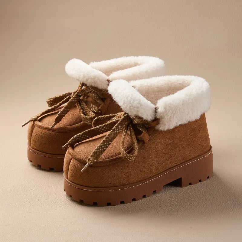 Caty™ | Botas com plataforma em camurça sintética com toque fofo e quente