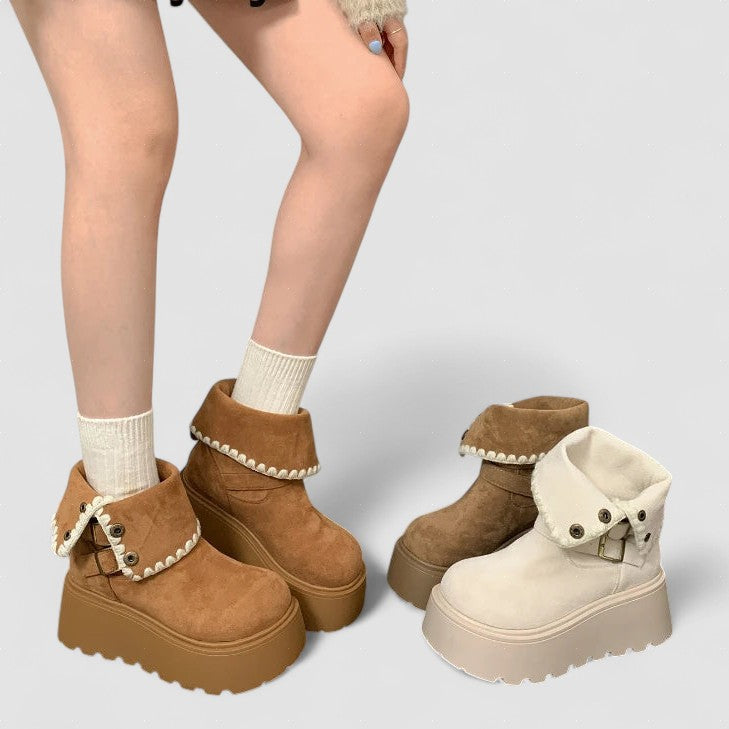 Irene™ | Botas com plataforma com fivela elegante e forro quente de pelúcia