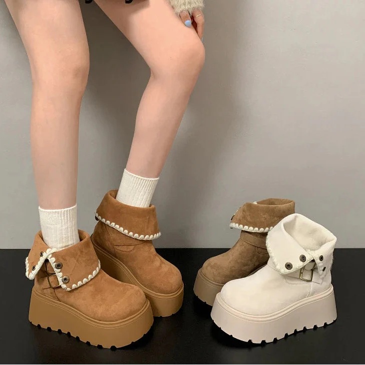 Irene™ | Botas com plataforma com fivela elegante e forro quente de pelúcia