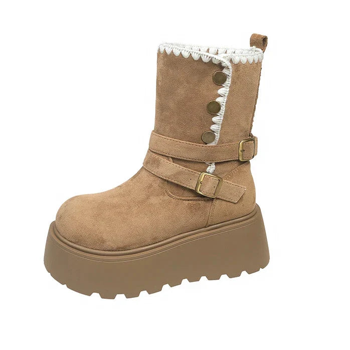 Irene™ | Botas com plataforma com fivela elegante e forro quente de pelúcia