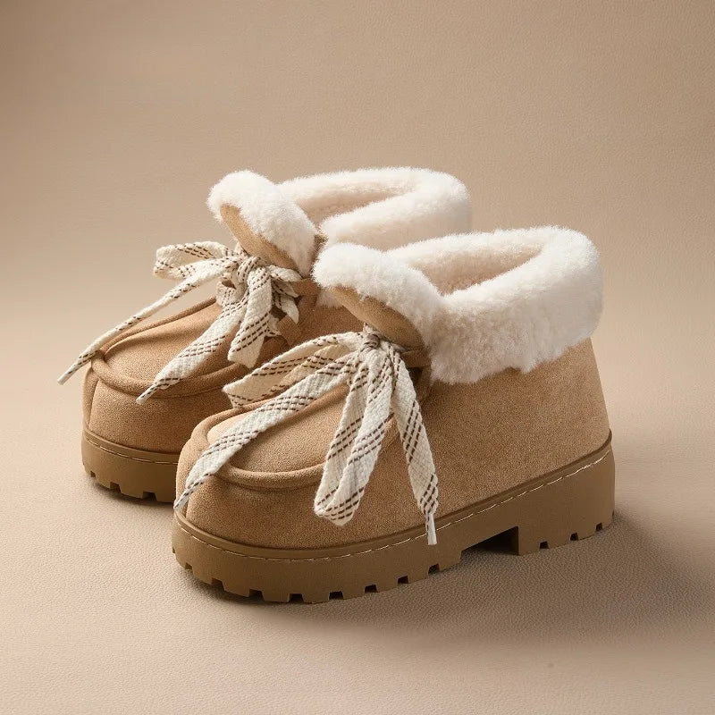 Caty™ | Botas com plataforma em camurça sintética com toque fofo e quente