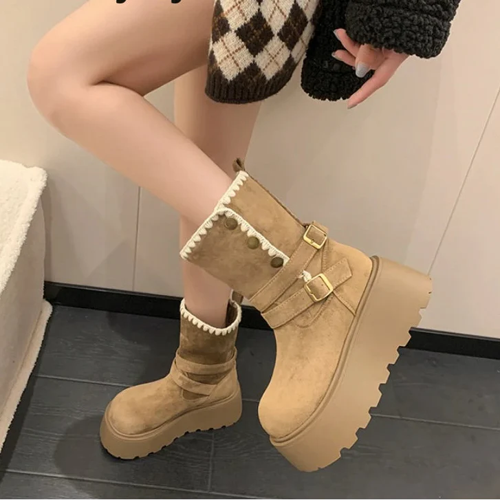 Irene™ | Botas com plataforma com fivela elegante e forro quente de pelúcia