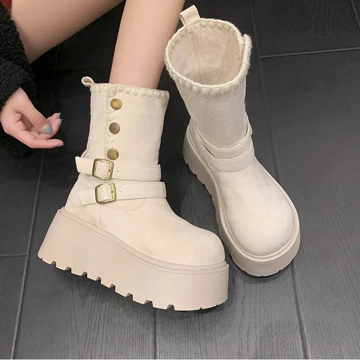 Irene™ | Botas com plataforma com fivela elegante e forro quente de pelúcia