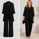 Alice™ | Conjunto de Casaco Fluido e Calça de Perna Larga Preto - set | Benedita Lisboa