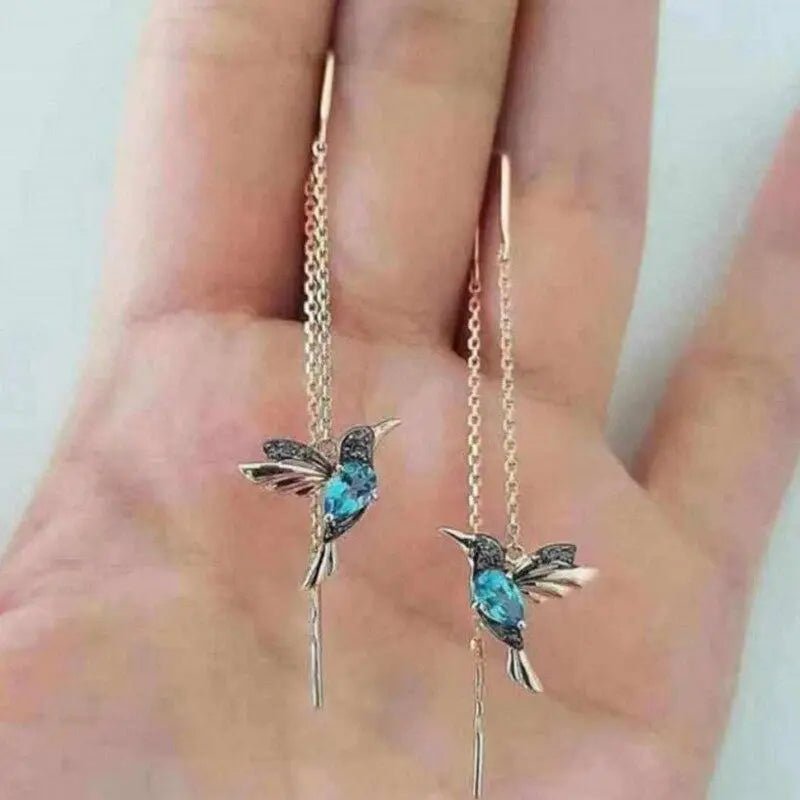 Amalia - Pendentes de Arame com Colibri em Ouro e Cristais - | Benedita Lisboa