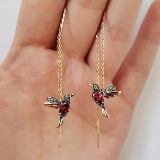 Amalia - Pendentes de Arame com Colibri em Ouro e Cristais - | Benedita Lisboa