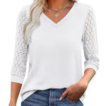 Amélia™ | Blusa com Mangas em Renda e Decote em V Elegante - | Benedita Lisboa