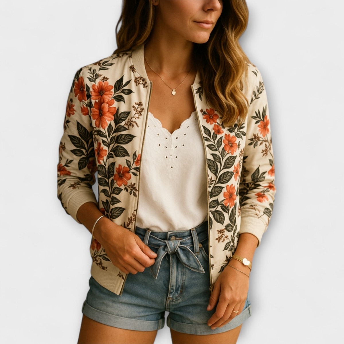 Andreia - Casaco bomber elegante com padrão floral - | Benedita Lisboa