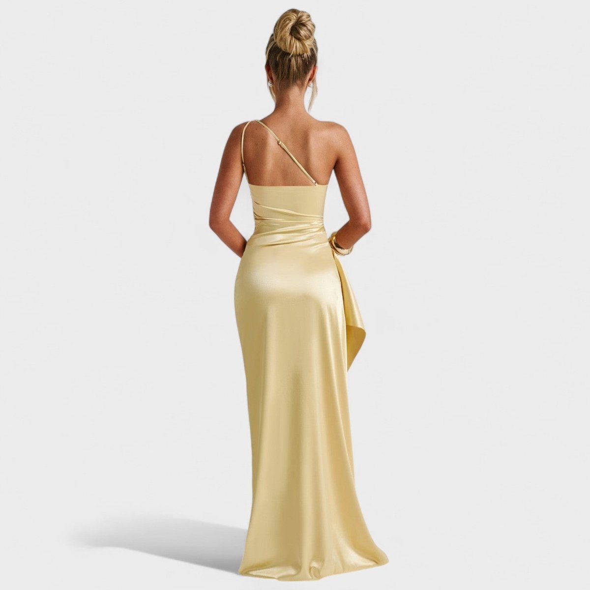 Ariel - Vestido Assimétrico Cetim Limão - | Benedita Lisboa