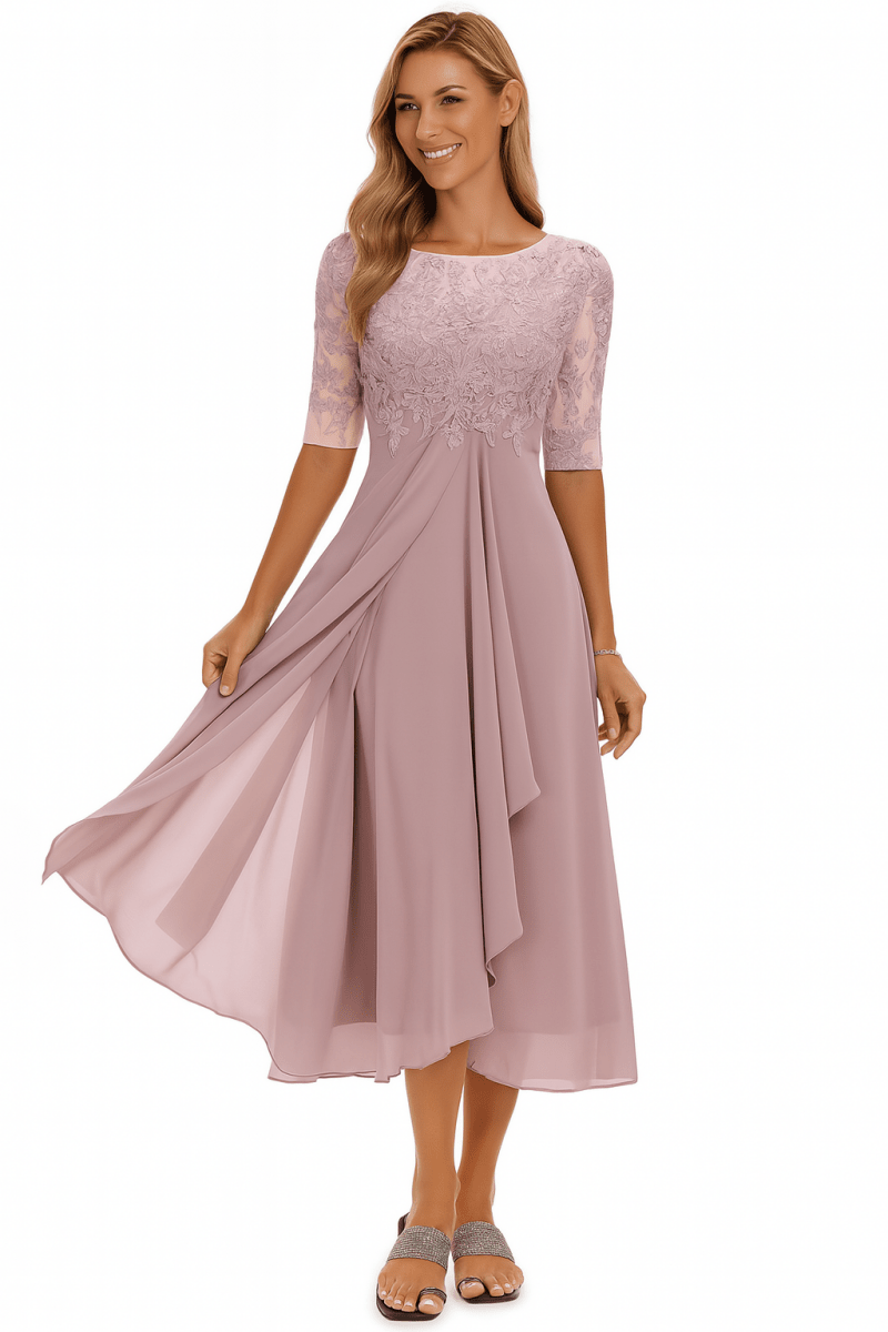 Aura™ | Vestido de Festa com Renda e Chiffon - | Benedita Lisboa
