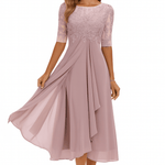 Aura™ | Vestido de Festa com Renda e Chiffon - | Benedita Lisboa