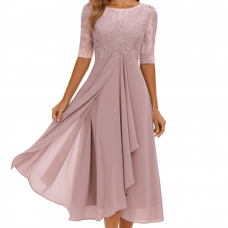 Aura™ | Vestido de Festa com Renda e Chiffon - | Benedita Lisboa