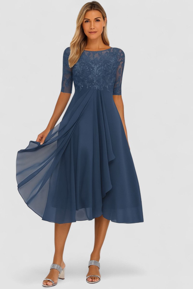 Aura™ | Vestido de Festa com Renda e Chiffon - | Benedita Lisboa