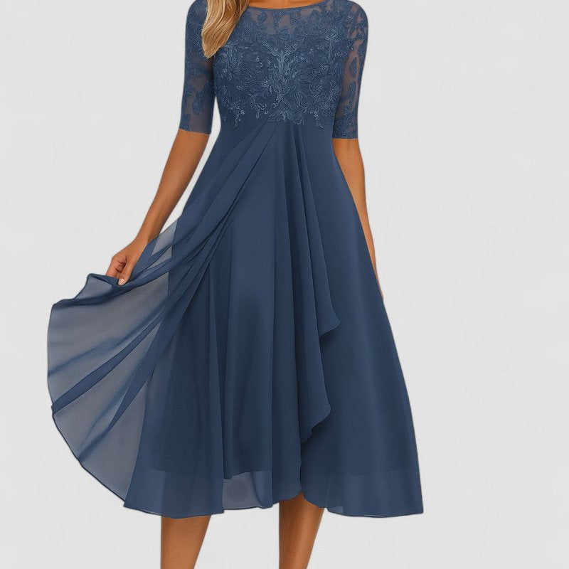 Aura™ | Vestido de Festa com Renda e Chiffon - | Benedita Lisboa