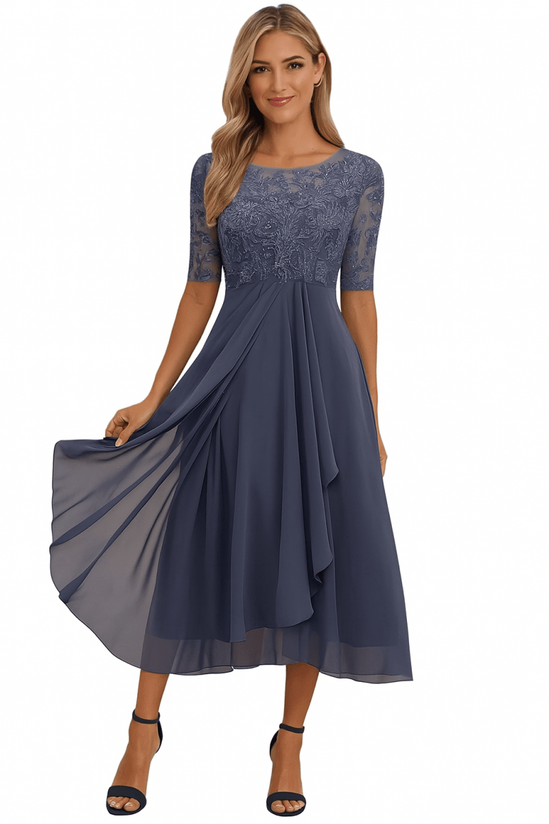 Aura™ | Vestido de Festa com Renda e Chiffon - | Benedita Lisboa