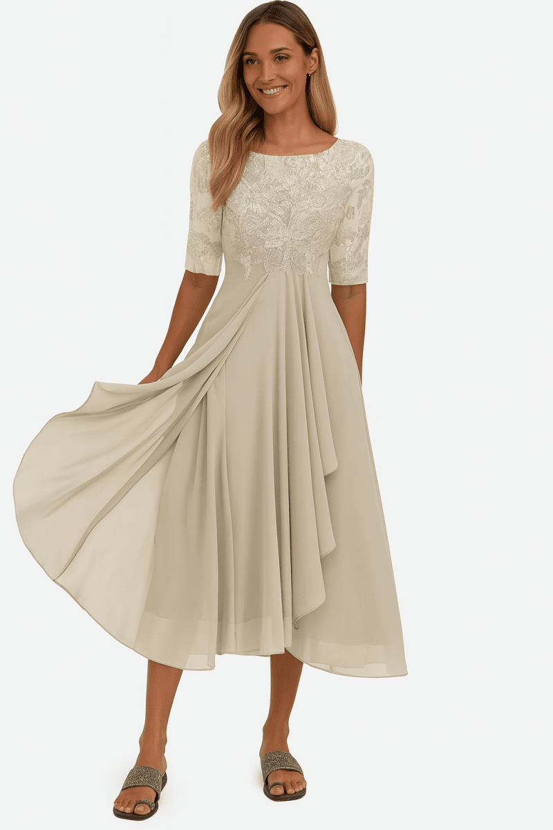 Aura™ | Vestido de Festa com Renda e Chiffon - | Benedita Lisboa