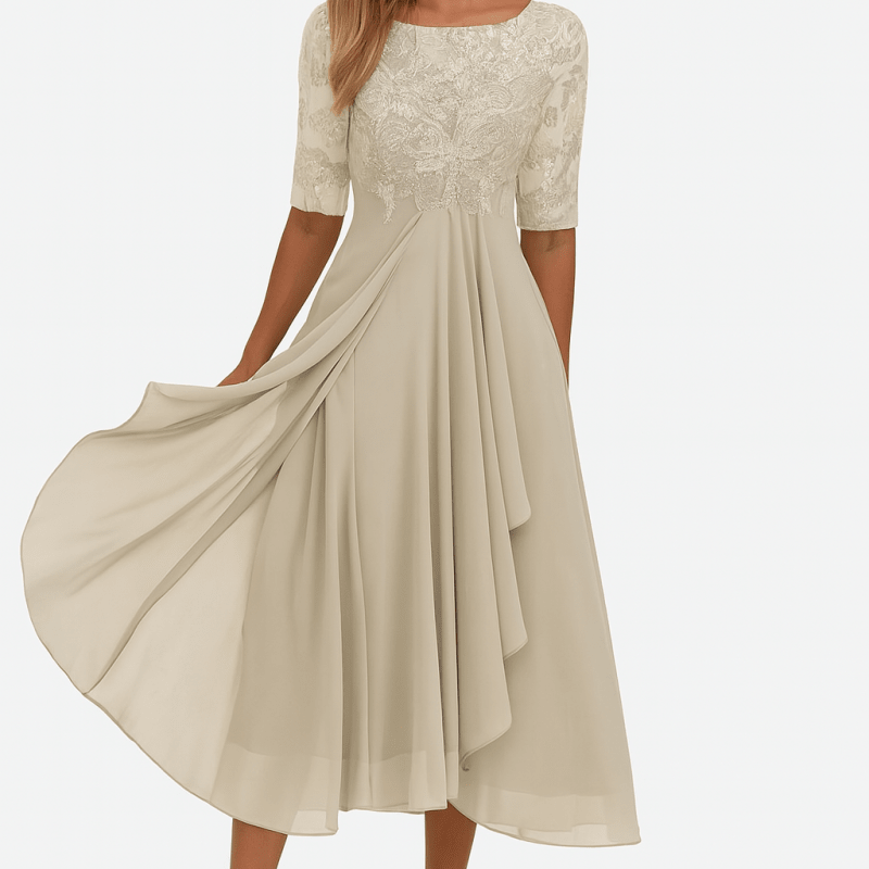 Aura™ | Vestido de Festa com Renda e Chiffon - | Benedita Lisboa