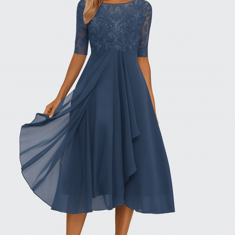 Aura™ | Vestido de Festa com Renda e Chiffon - | Benedita Lisboa