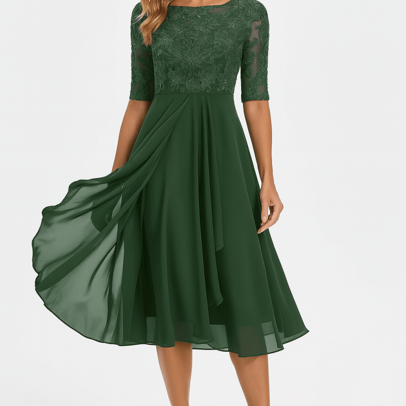 Aura™ | Vestido de Festa com Renda e Chiffon - | Benedita Lisboa