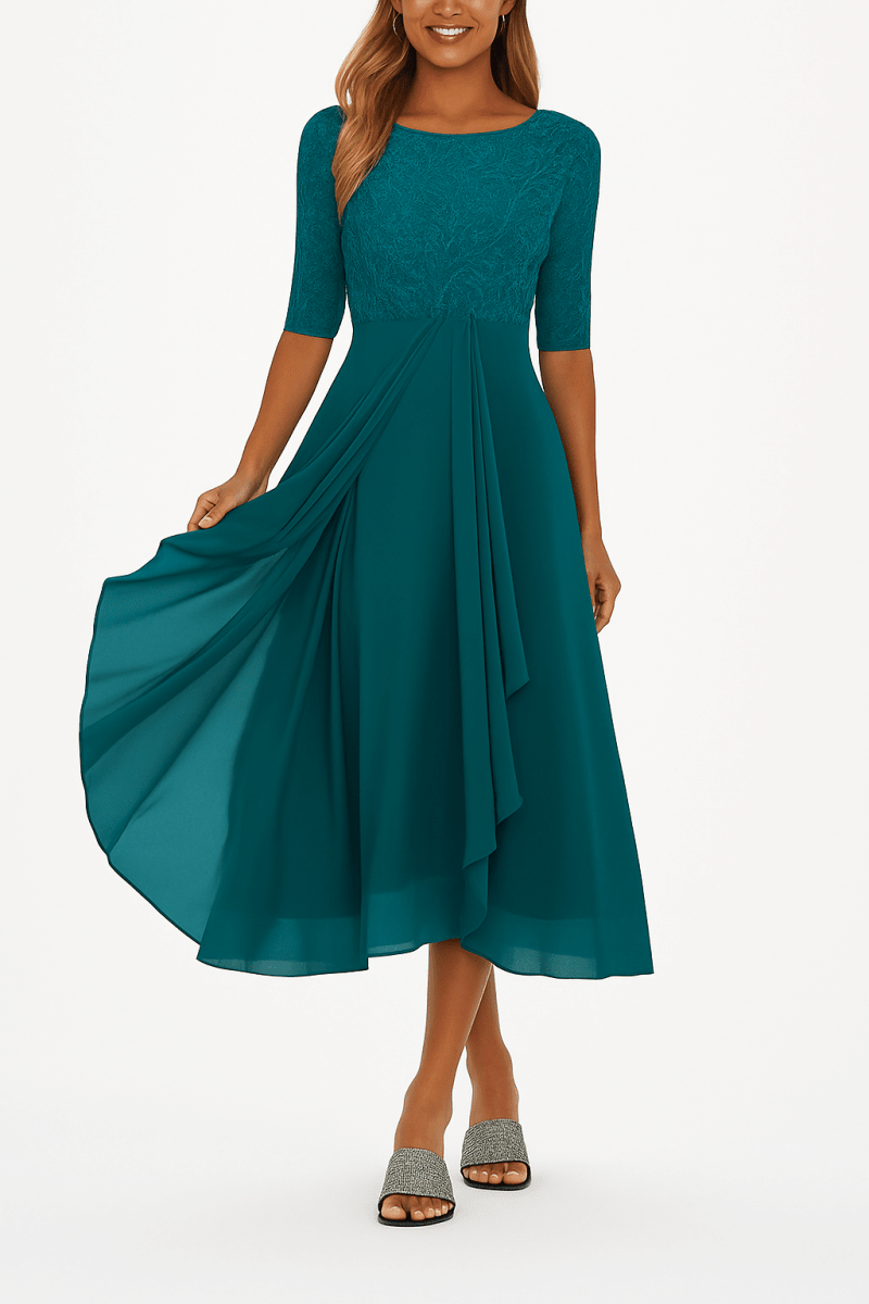 Aura™ | Vestido de Festa com Renda e Chiffon - | Benedita Lisboa