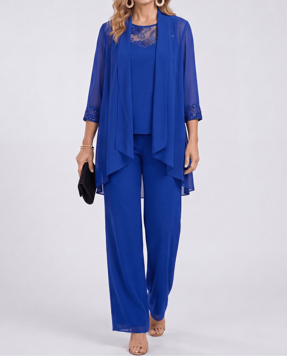 Aurora™ | Conjunto de Casaco Fluido e Calça de Perna Larga Azul - set | Benedita Lisboa