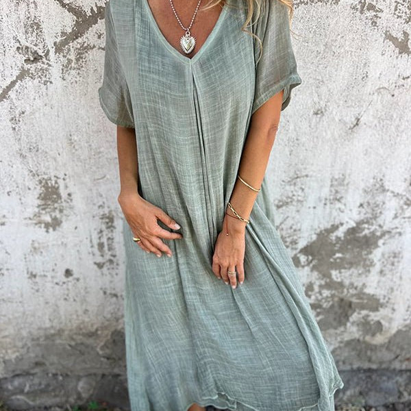 Aurora™ | Vestido Solto Elegance com Decote em V - | Benedita Lisboa