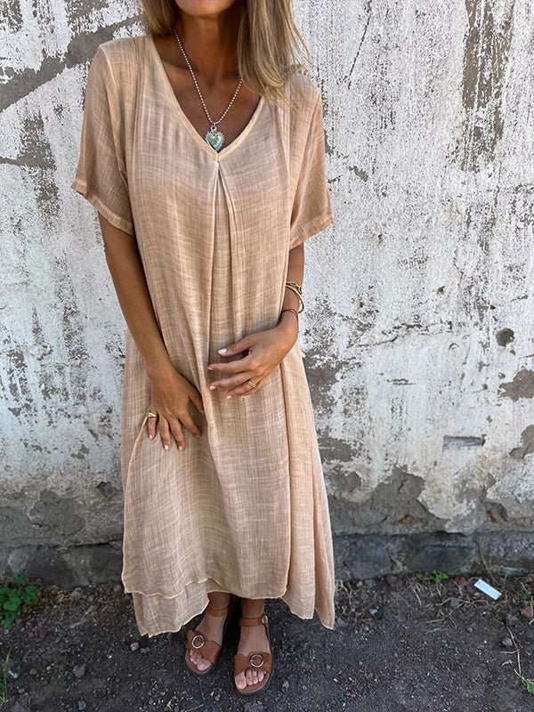Aurora™ | Vestido Solto Elegance com Decote em V - | Benedita Lisboa