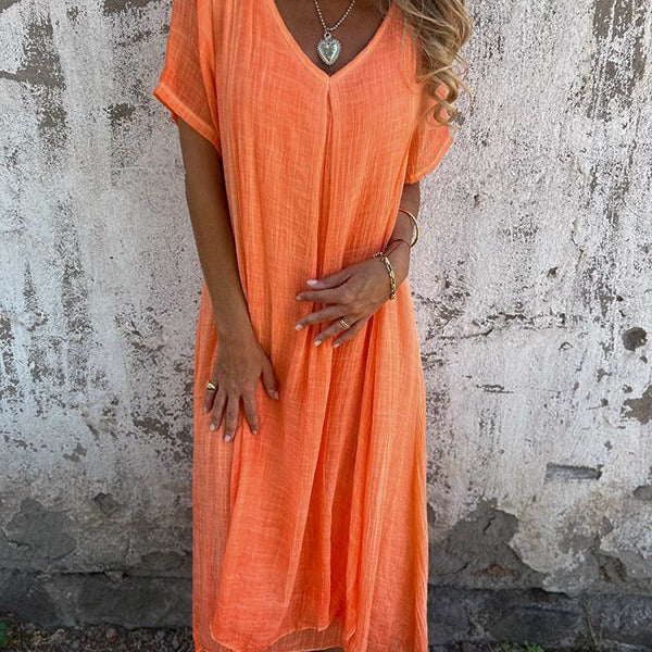 Aurora™ | Vestido Solto Elegance com Decote em V - | Benedita Lisboa