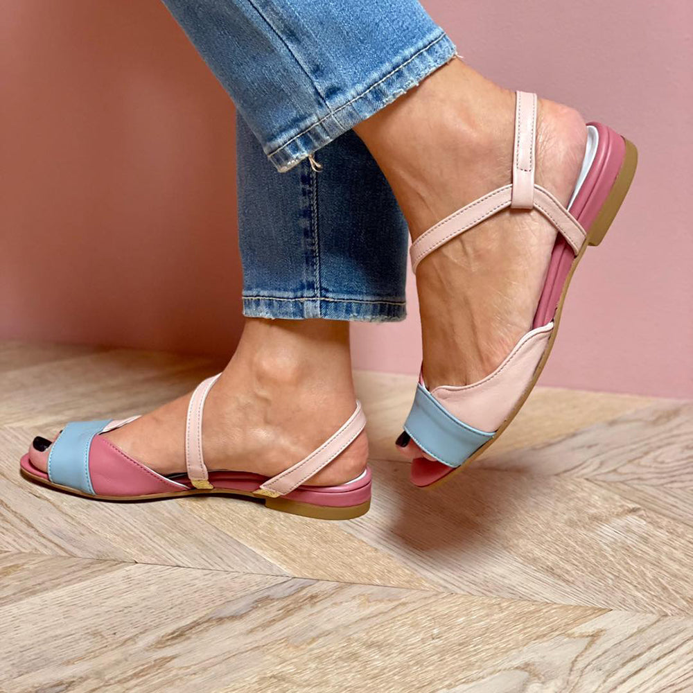 Roselina™ | Asymmetrische rosa Sandalen im Color-Block-Stil