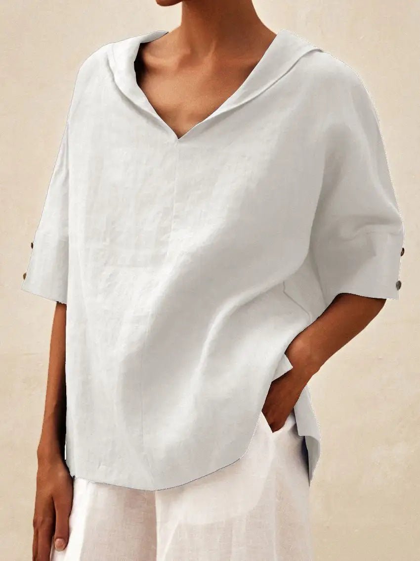 Beatriz™ | Blusa de Linho V com Corte Clássico, Leve e Confortável - | Benedita Lisboa