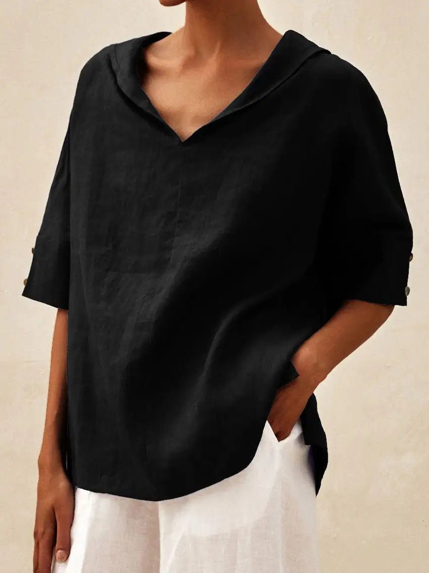 Beatriz™ | Blusa de Linho V com Corte Clássico, Leve e Confortável - | Benedita Lisboa