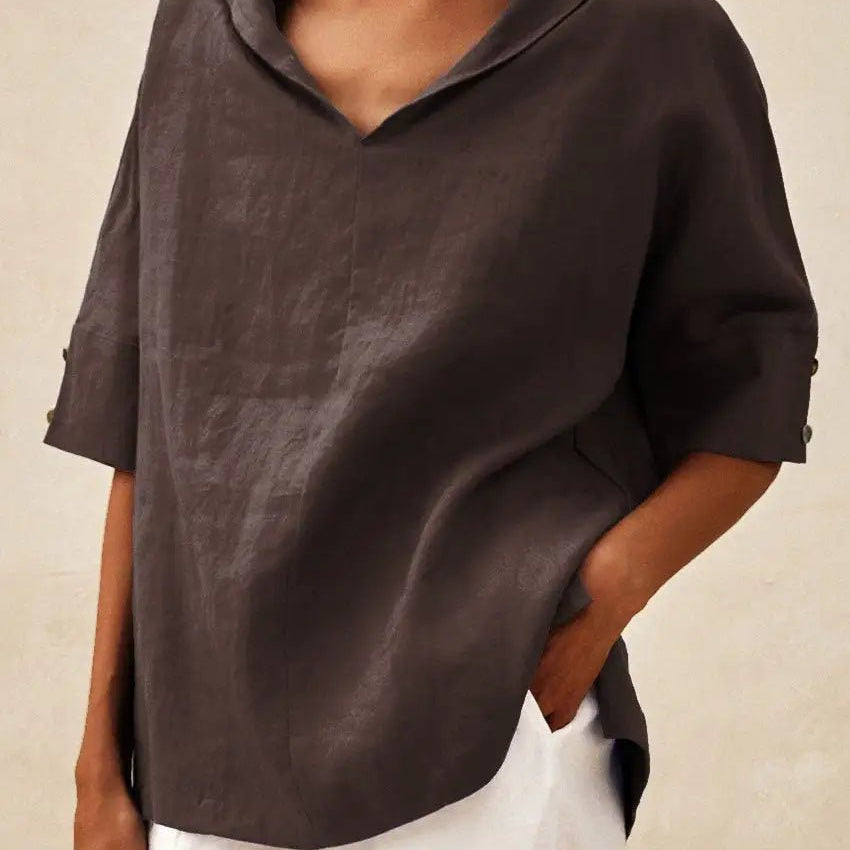 Beatriz™ | Blusa de Linho V com Corte Clássico, Leve e Confortável - | Benedita Lisboa