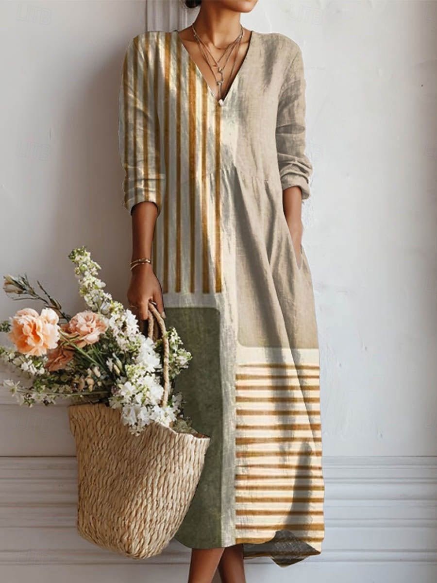Beatriz™ | Vestido Boho Longo de Riscas em Retalhos - Vestido | Benedita Lisboa