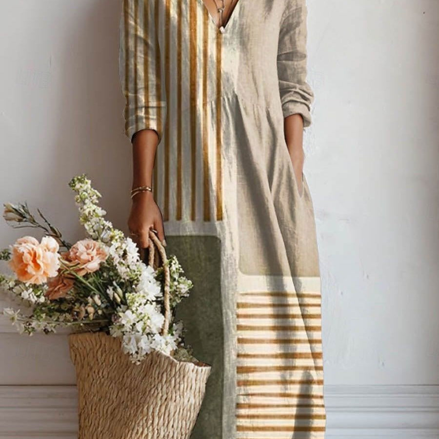 Beatriz™ | Vestido Boho Longo de Riscas em Retalhos - Vestido | Benedita Lisboa