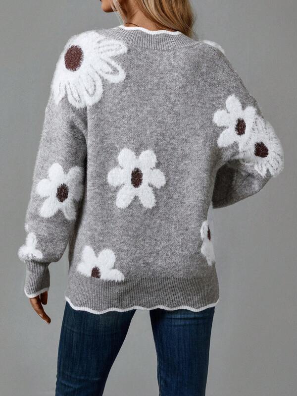 Belinha™ | Camisola Elegante com Decote em V e Padrão Floral - | Benedita Lisboa