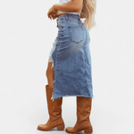 BLAKE™ – Saia Maxi de Denim de Cintura Alta Relaxada - | Benedita Lisboa