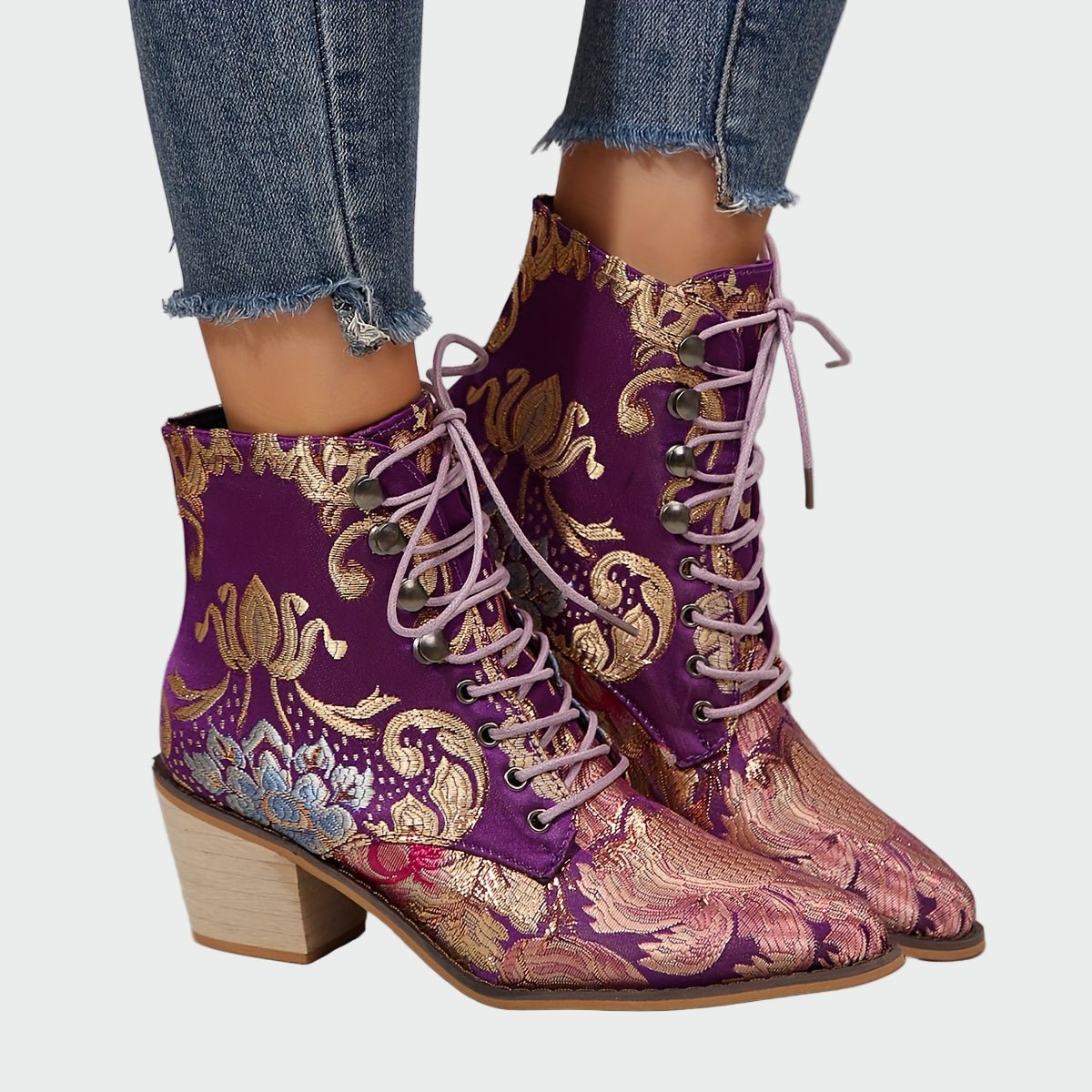 Botins de couro com flores - | Benedita Lisboa