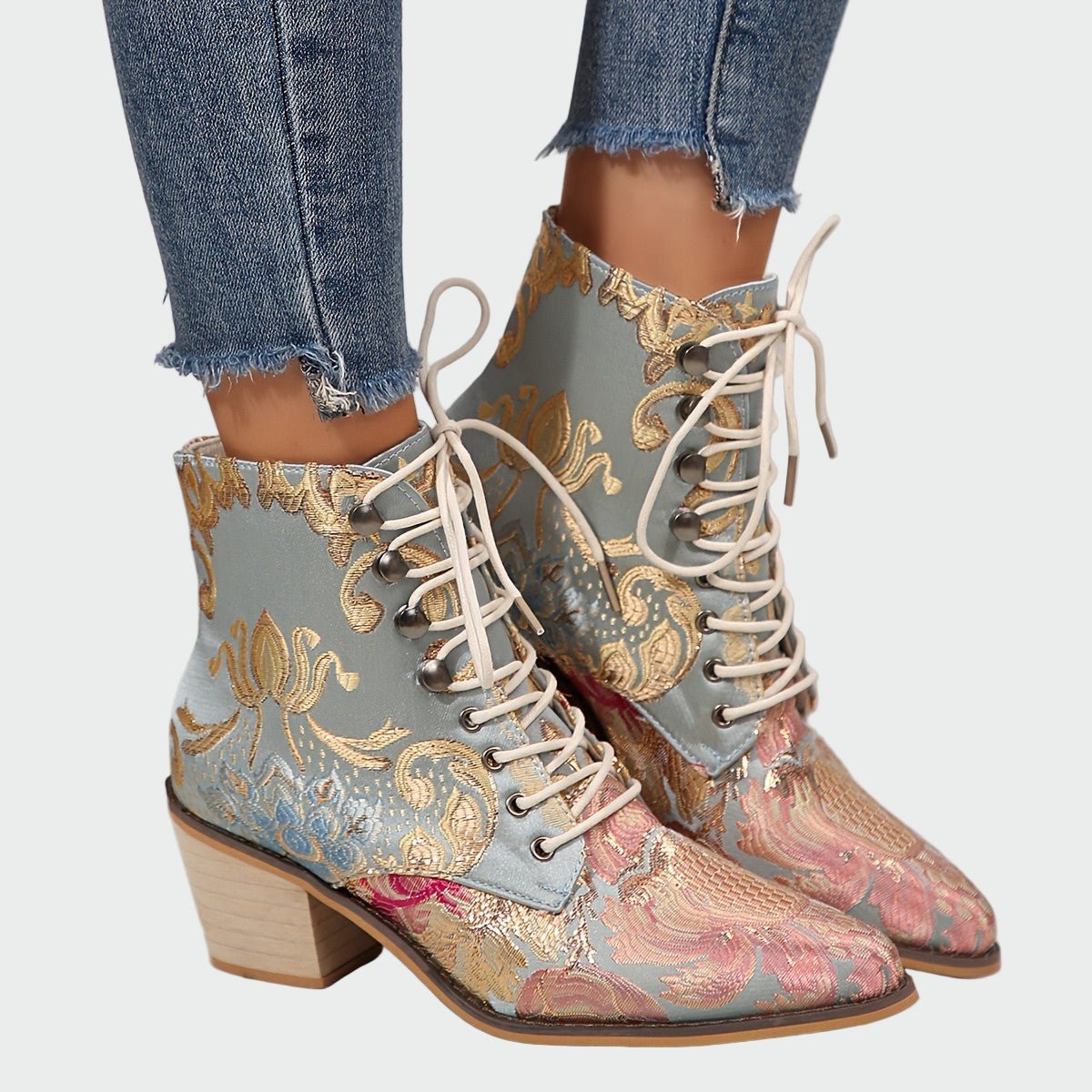 Botins de couro com flores - | Benedita Lisboa