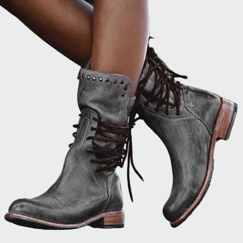 Botins de pele com atacadores - | Benedita Lisboa