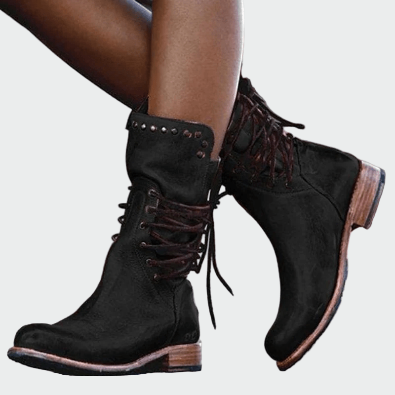 Botins de pele com atacadores - | Benedita Lisboa