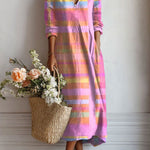 Bruna™ | Vestido Boho Longo de Riscas Pastel - Vestido | Benedita Lisboa