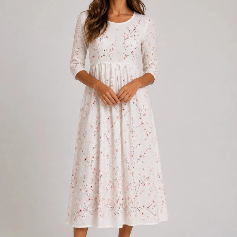 Camila™ | Vestido Bordado Flor de Cerejeira - | Benedita Lisboa