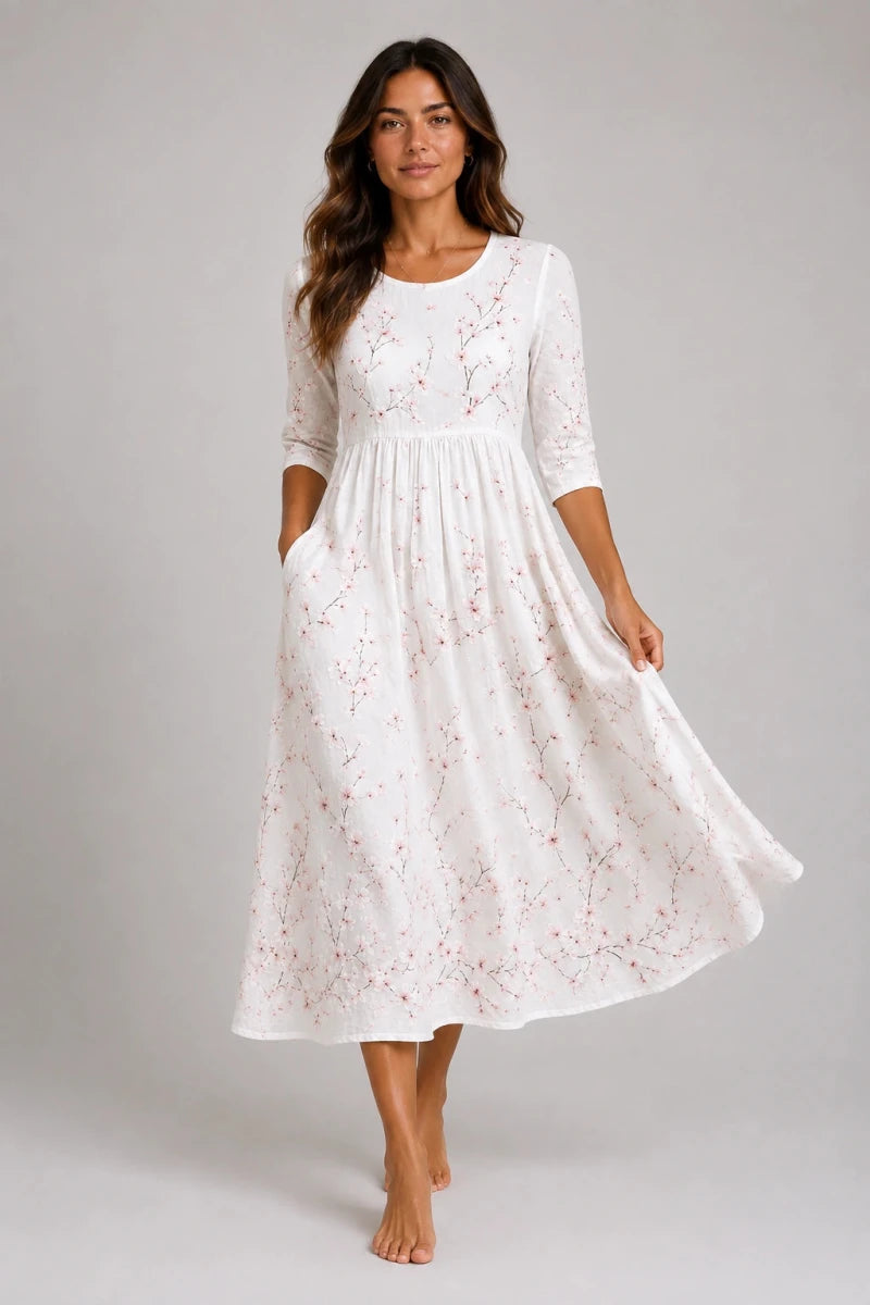 Camila™ | Vestido Bordado Flor de Cerejeira - | Benedita Lisboa