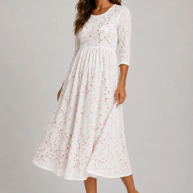 Camila™ | Vestido Bordado Flor de Cerejeira - | Benedita Lisboa