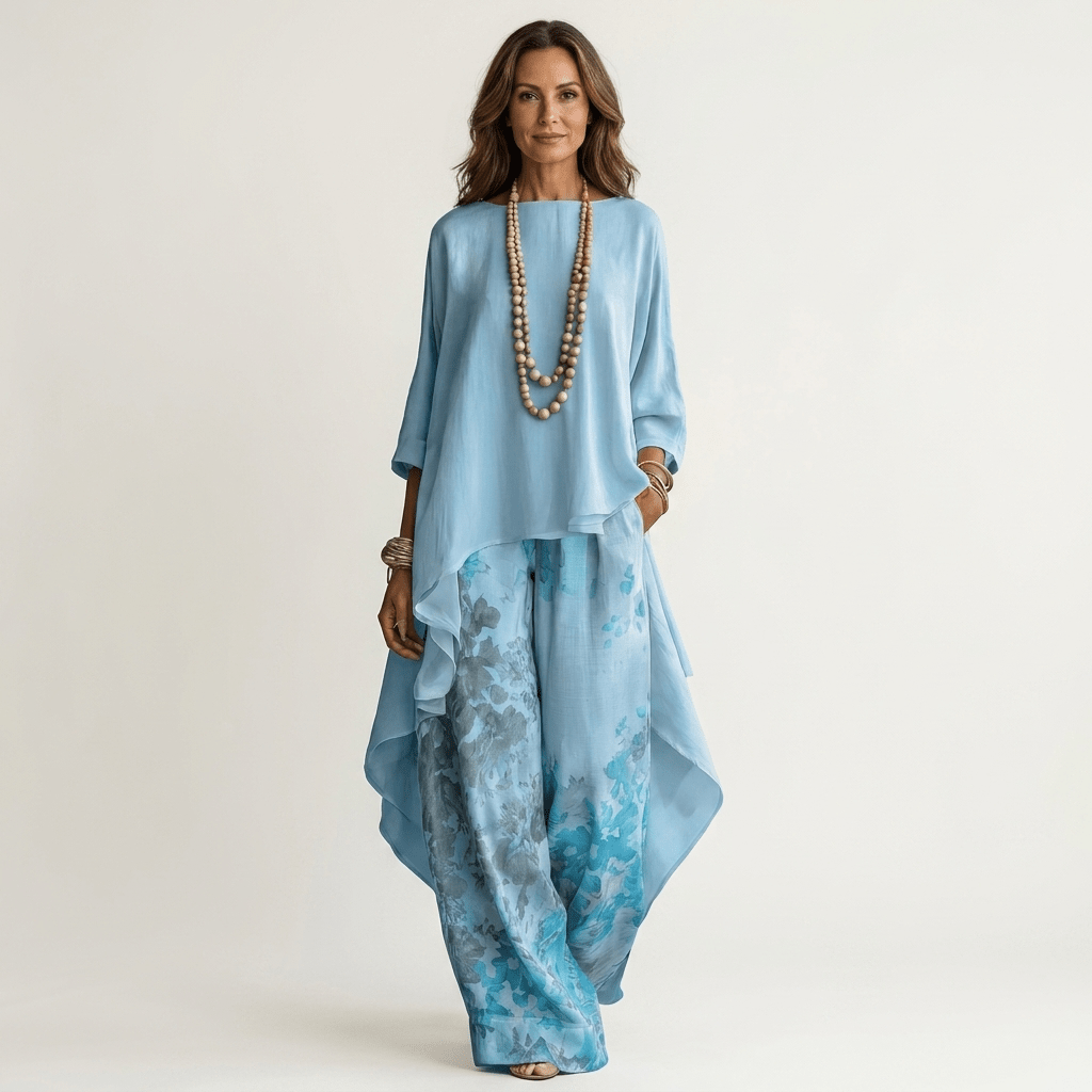 Cariola | Conjunto de Algodão-Seda em Dois Peças com Tunica Assimétrica - | Benedita Lisboa