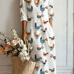 Carlota™ | Vestido Boho Longo Branco com Galinhas - Vestido | Benedita Lisboa