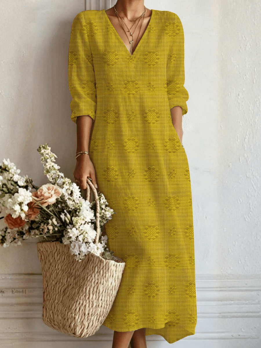 Catarina™ | Vestido Boho Longo Amarelo Texturado - Vestido | Benedita Lisboa