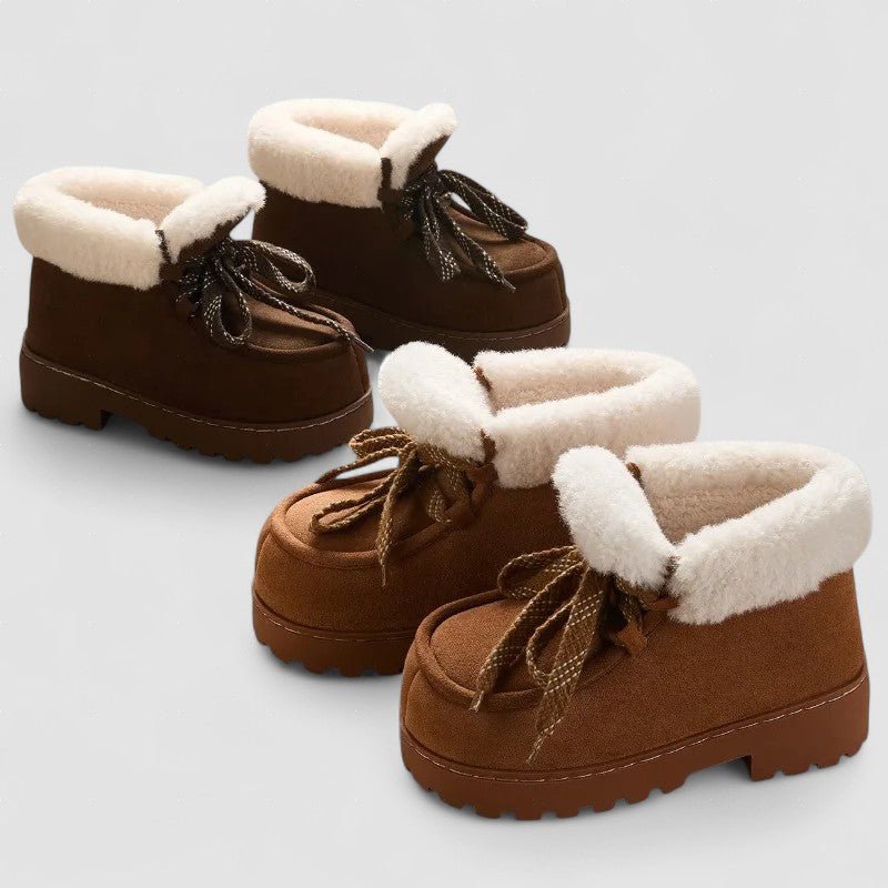 Caty™ | Botas com plataforma em camurça sintética com toque fofo e quente - | Benedita Lisboa