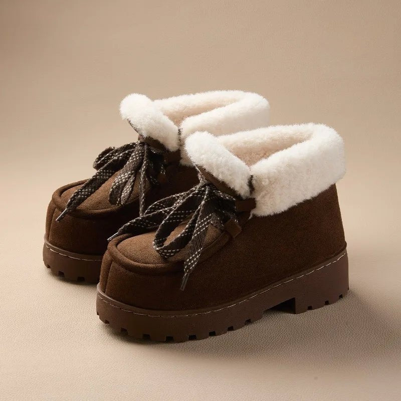 Caty™ | Botas com plataforma em camurça sintética com toque fofo e quente - | Benedita Lisboa