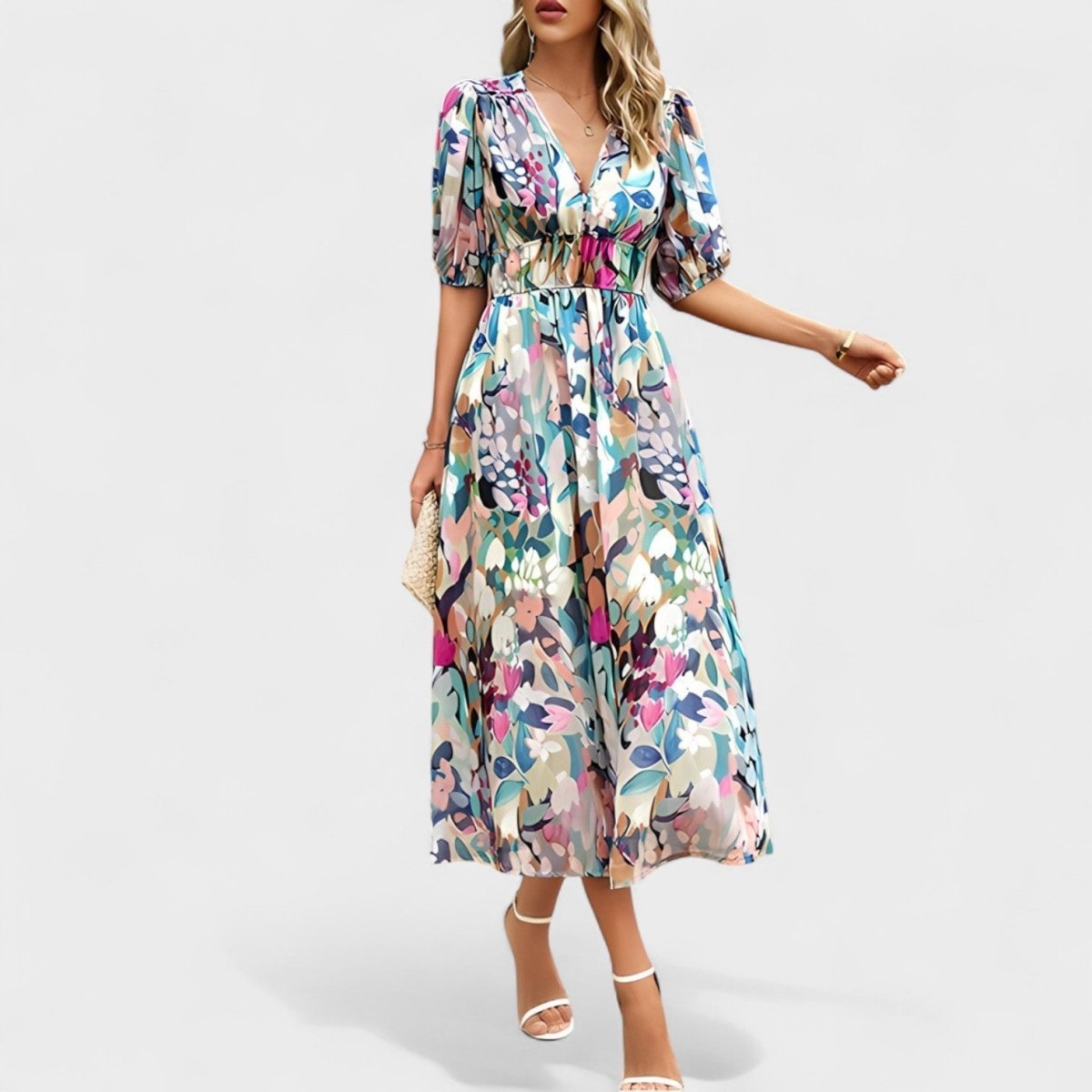 Clara™ | Vestido Midi Floral Elegante - | Benedita Lisboa